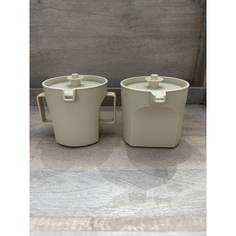 Tupperware Creamer and Sugar Set Beige Push and Seal Top 1414/1415 Vintage Retro